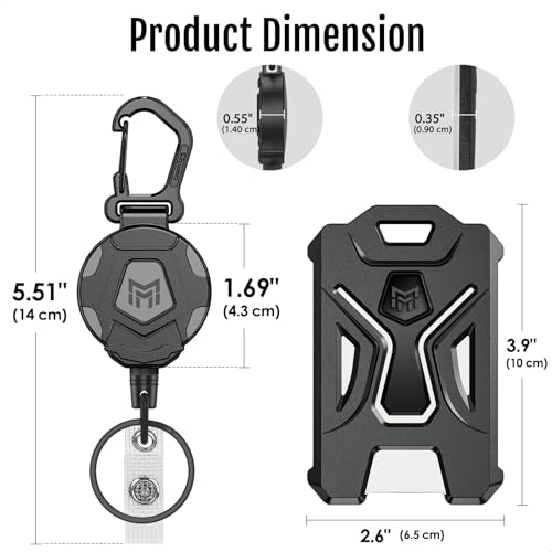 MNGARISTA 2-Pack Retractable Badge Holder, Heavy Duty Carabiner Keychain, Tactical ID Card Holder with 31.5" Retractable Badge Reel, Black - style: PC - 2