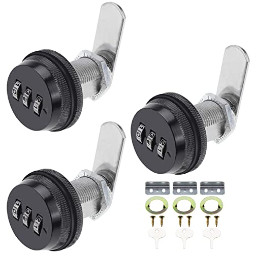 RealPlus 3 Pack Combination Cam Lock 1-1/8" Cylinder Coded Cabinet Lock Metal Security Locks Black Password Lock for Cabinet Drawers - color: Black, size: 3pcs 1-1/8"