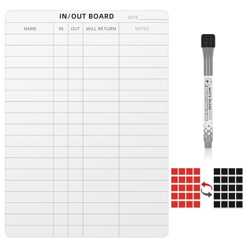 in and Out Calendar Dry Erase Board for Wall with 20 Magnetic Blocks, in/Out Planner for Office Staff Schedule Tracker 16" x 12" - size: S:16x12