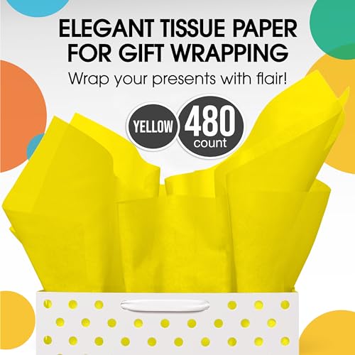 Party Solids Yellow Tissue Paper for Gift Bags 15" X 20" 480 Sheets - color: Yellow, size: 15" X 20"