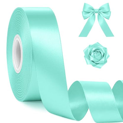 1In 30Yards Mint Blue Satin Ribbon for Gift Wrapping Easter Baby Shower - color: Mint Blue, size: 1 inch