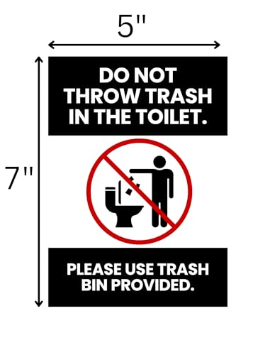 Do Not Throw Trash In Toilet Sign, 5x7 inch Acrylic Signs, Choose from 30 Warning and Policies, Each Sign Comes With Double Sided Tape for Easy Displaying. (Design 21) - color: Design 21
