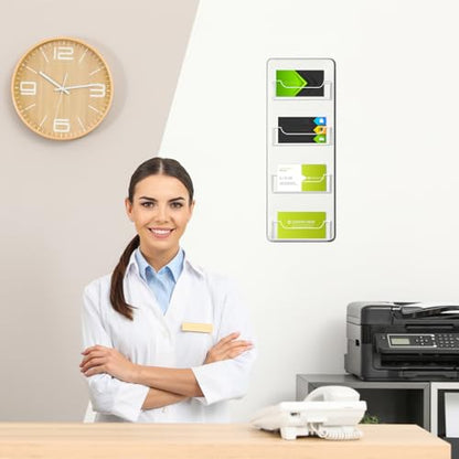 Hillban Acrylic Business Card Holder Wall Mount Office, 4 Pockets - size: 4 Pockets