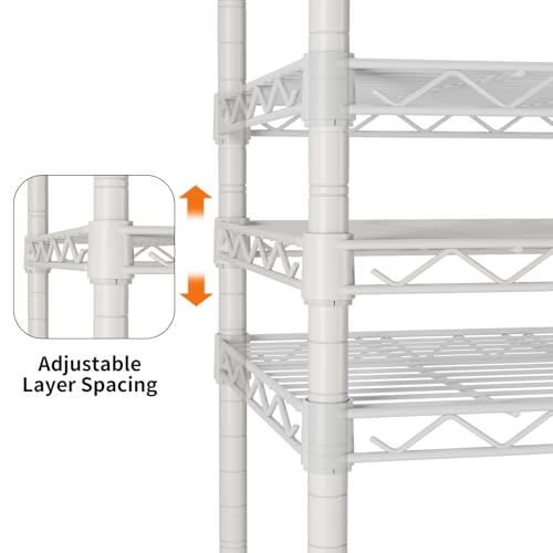 SINGAYE 4 Shelves Storage Shelf Wire Shelving Unit Metal Adjustable Wheels - color: White, size: 4Tier/11.5"D X 17.5"W X 45"H