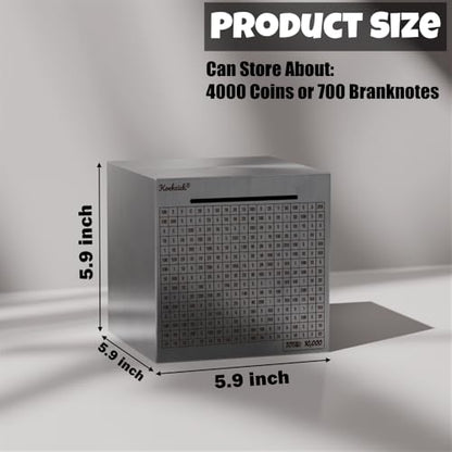 Cash Vault Money Saving Box Stainless Steel Piggy Banks for Adults with Counting 10000 Dollars Target Kids Safe Metal Large Money Break to Open Coin Pan - color: 5.9in-10000 Doalls