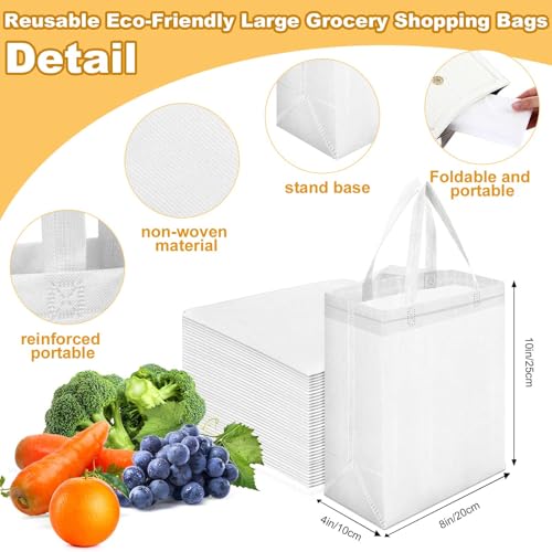 Windyun 50 Pcs Reusable Tote Bag Bulk 8 x 4 x 10 Inch, White - color: White