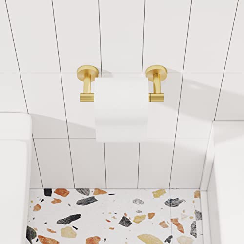 RARXTR Gold Toilet Paper Holder SUS304 Stainless Steel Double Post Pivoting Toilet Paper Roll Holder Wall Mounted Toilet Tissue Holder for Commercial Bathroom RV Brushed Brass Finish - color: Brushed Gold