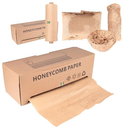 Eco-Friendly Honeycomb Packing Paper - 15" x 500' with Easy Dispense Box, 100% Recyclable Kraft Material, Ideal for E-Commerce, Moving, and Small Business Shipping