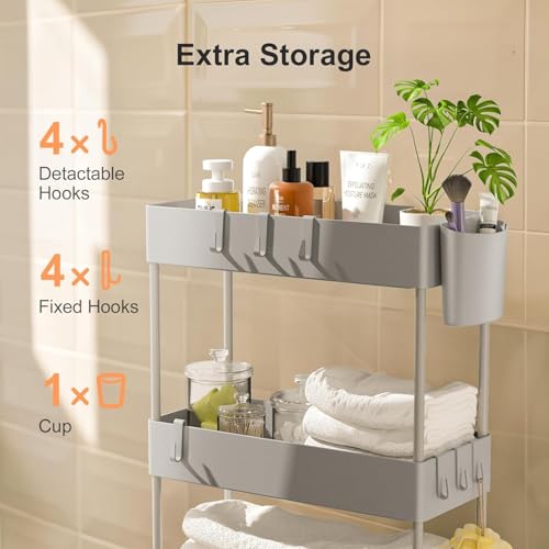 Pipishell 4 Tier Slim Storage Cart with Wheels, Laundry Cart, Gray - color: Gray, size: 4-Tier
