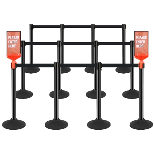 ECOSlGNS 12 Pack Crowd Control Stanchions with Retractable Belts - Commercial Black Stanchions with Heavy Duty Base & Sign Holders for Queue Management - color: Black- 12 Packs