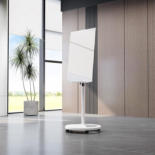 Rolling Tempered Glass Whiteboard with Stand, Magnetic Dry Erase Glass Board 36" x 24", Height Adjustable & 0–30° Tilting Mobile Stand with Locking Casters, Includes 2 Magnets 2 Markers 1 Eraser