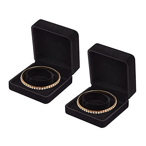 LETURE 2 Pieces Velvet Bracelet Boxes for Jewelry Gift, Classic Jewelry Box Storage Case Organizer Holder for Wedding, Engagement, Proposal, Birthday and Anniversary (Black) - color: Black