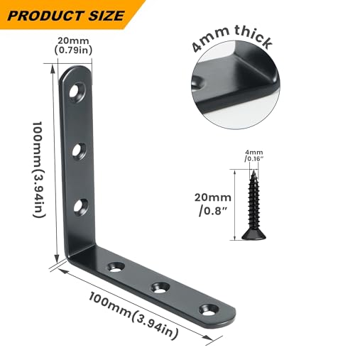 Alise 4Pcs Floating Shelf Brackets, Black Heavy Duty L Bracket for Shelves - color: Black, size: (4P) 4x4x0.8 inch