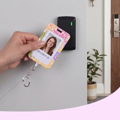 3 Pack Floral Retractable Badge Holders with Vertical Id Card Holders - color: Bloom