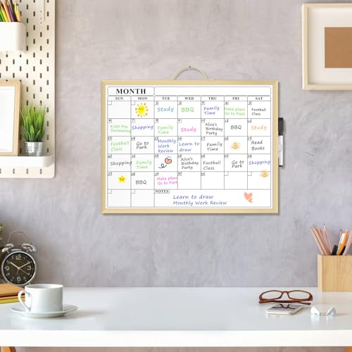 MaxGear Monthly Calendar Whiteboard, Magnetic Double-Sided Board, 16" x 12" - style: Golden Monthly