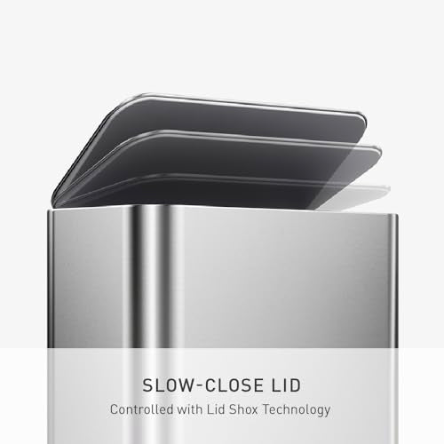 simplehuman Mini Step Can, 16L / 4.3 Gallon Trash Can for Home Offices, Hotel Rooms, Bedrooms, Liner Pocket®, Sleek Internal Hinge, 150,000-Step Pedal, Lid Shox® Silent Close, Brushed Stainless Steel - color: Brushed, size: 16L Step Can