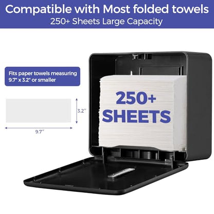 Stardrix 2-Pack Multifold Paper Towel Dispenser Wall Mount (Black) – Large Capacity C-Fold, Trifold, and Folded Commercial Hand Towel Holder for Bathroom & Restroom – Adhesive or Screw Mounted - color: 2-pack Black