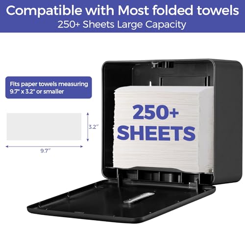 Stardrix 2-Pack Multifold Paper Towel Dispenser Wall Mount (Black) – Large Capacity C-Fold, Trifold, and Folded Commercial Hand Towel Holder for Bathroom & Restroom – Adhesive or Screw Mounted - color: 2-pack Black