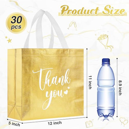 Sweetude 30 Thank You Non Woven Gift Bag, 11 x 12 x 5 Inch, Gold - color: Gold, size: 11 X 12 X 5 Inch