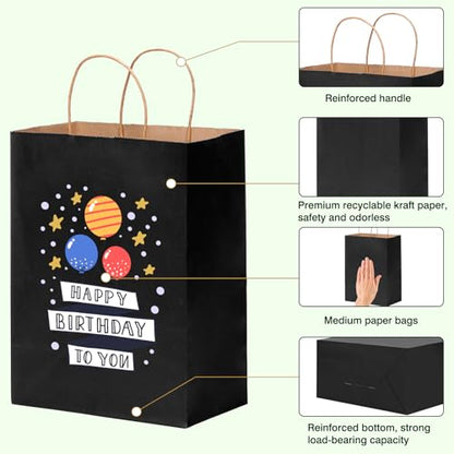 OUTUXED 150pcs Black Paper Bags with Handles, 8x4x10 Gift Bags with Handles - color: Black 8x4x10in, size: 1 Count (Pack of 150)