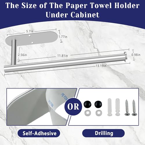 Sliver Paper Towel Holder, Self Adhesive Paper Towel Holder Under Cabinet - color: Sliver