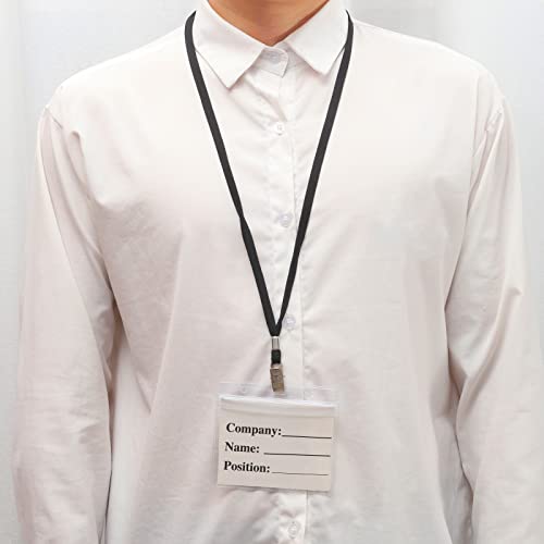 60 Pack Clear Id Badge Holders with Black Lanyards, Horizontal - color: 60pcs Black