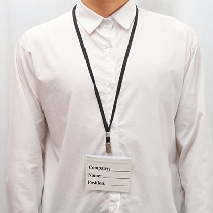 60 Pack Clear Id Badge Holders with Black Lanyards, Horizontal - color: 60pcs Black