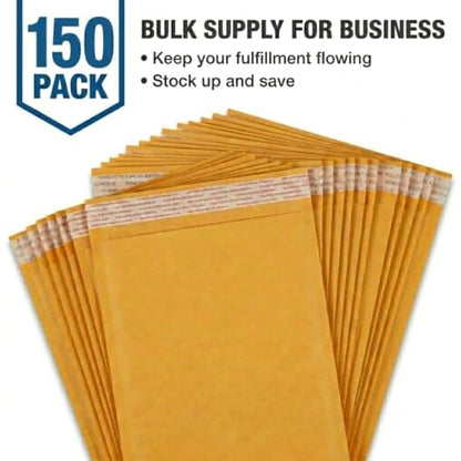 BOX USA 6 x 10" Kraft Bubble Mailers (150-Pack) - Brown Padded Envelopes, Self-Seal Shipping Bags for Business, Heavy Duty Cushioned Mailing Envelopes for Packaging and Shipping - size: 6x10" (150-Pack)