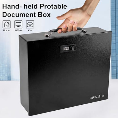 Fireproof Document Box with Combination Lock & Fireproof Money Bag, Large Safe Storage Box for Valuables, Fireproof Box for Documents,Passport, Cash 13.2''x 11''x4.1", Black