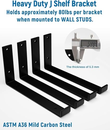 LEOPO 12 inch Shelf Brackets 12-Pack, 1/5" Thick Floating Shelf Bracket - color: black-12 pack, size: 11.25"