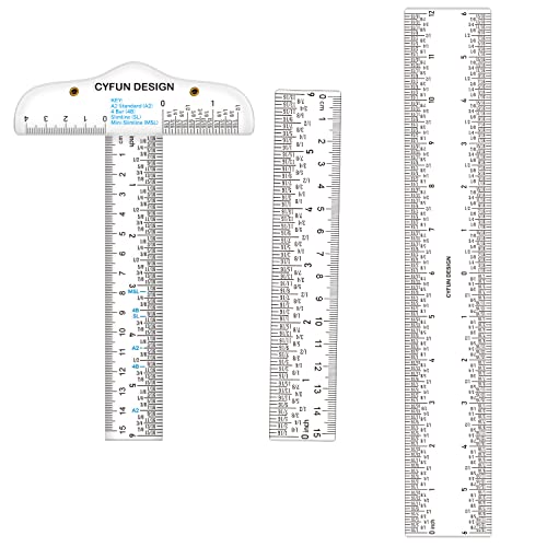 3PCS 6''/12 '' Acrylic Clear Edge Rulers T-Square Ruler, inches and Metric Zero-Centering, T Square Ruler Transparent,for Crafting Drafting and General Layout Work Art Framing & Drafting Scrapbooking - color: 3PCS Clear Acrylic Ruler