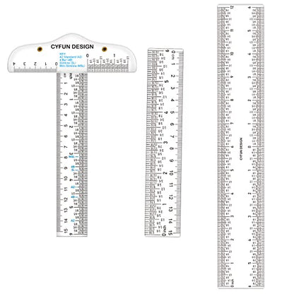 3PCS 6''/12 '' Acrylic Clear Edge Rulers T-Square Ruler, inches and Metric Zero-Centering, T Square Ruler Transparent,for Crafting Drafting and General Layout Work Art Framing & Drafting Scrapbooking - color: 3PCS Clear Acrylic Ruler