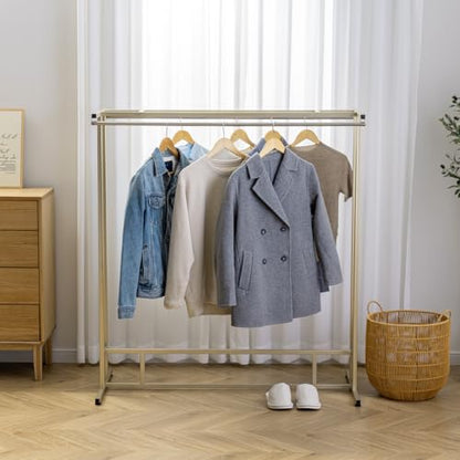 MyGift Brass Garment Rack, Double Rod Clothes Rack with Storage Shelf - color: Brass