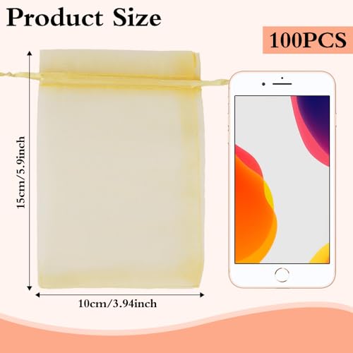 100PCS Organza Bags, 4x6 inch Small Mesh Sachets, Gold Sheer Wedding & Party Favor Bags for Candy, Jewelry, Bracelets and Small Gifts - color: Gold