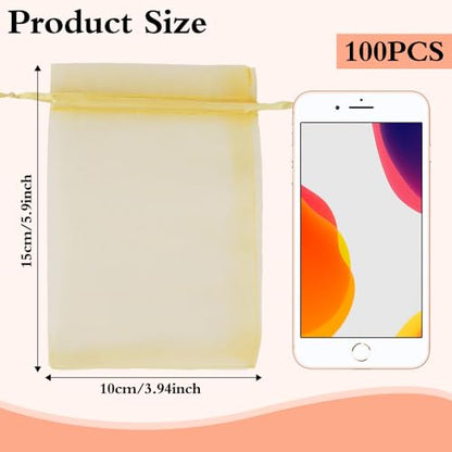 100PCS Organza Bags, 4x6 inch Small Mesh Sachets, Gold Sheer Wedding & Party Favor Bags for Candy, Jewelry, Bracelets and Small Gifts - color: Gold