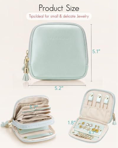 VLANDO 2-Layer Jewelry Travel Case for Necklaces,Rings,Earrings - color: Mint Green