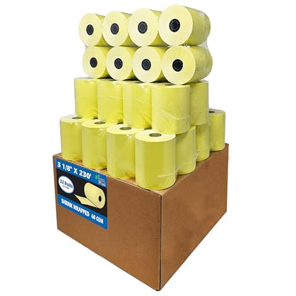 (32 Rolls) 3 1/8 x 230 Yellow Thermal Paper Receipt Rolls (55GSM Paper Thickness) fits all Clover POS Cash Register Printers from BuyRegisterRolls - size: Pack of 32, style: Yellow Thermal