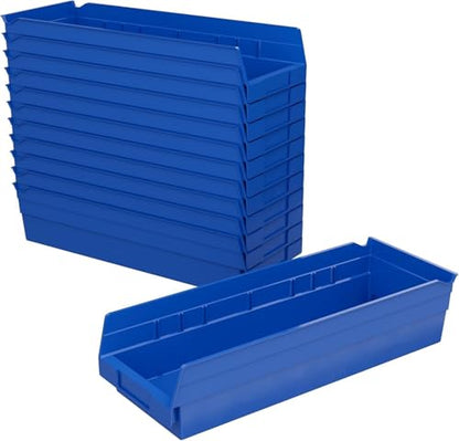 Akro-Mils 30138 Heavy Duty Plastic Shelf Bins, 18"x 6.5"x 4", Blue, 12-Pk - color: Blue