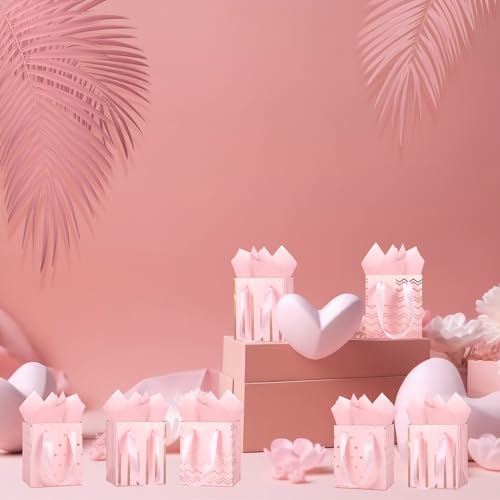 Tenare 12 Pcs Small Gift Bags Bulk,4 x 2.75 x 4.5 Inch,Pink Rose Gold - color: Pink, size: 4 x 2.75 x 4.5 Inch