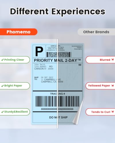 Phomemo 4x6 Blue Thermal Label, Shipping Labels Pack of 250 4x6 Roll Labels, Compatible with Phomemo, Zebra, Rollo, Jadens and Other Thermal Printers - color: Blue