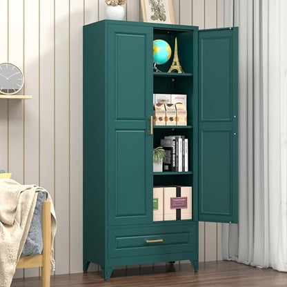 Polup 75" Metal Storage Cabinet, Tall Kitchen Pantry Cabinet with 1 Drawer - color: Green, size: 75"H - 1 Drawer