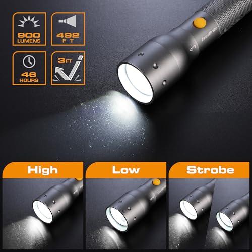 EverBrite Tactical Flashlight, 900 Lumen Zoomable, 3 Light Modes - color: Gray, size: Large