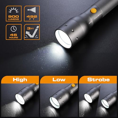 EverBrite Tactical Flashlight, 900 Lumen Zoomable, 3 Light Modes - color: Gray, size: Large