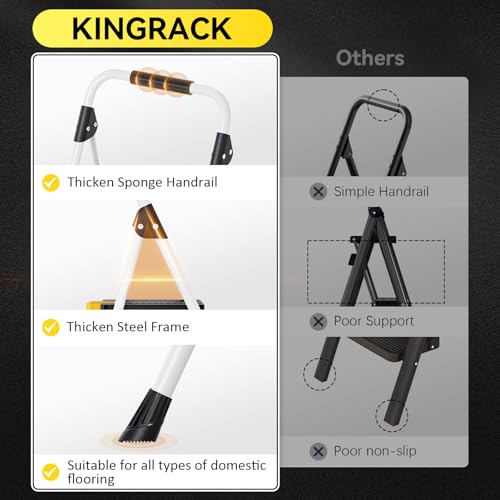 KINGRACK 4 Step Ladder, Folding Step Ladders for Home, 800lb Capacity,White - size: 4-STEP