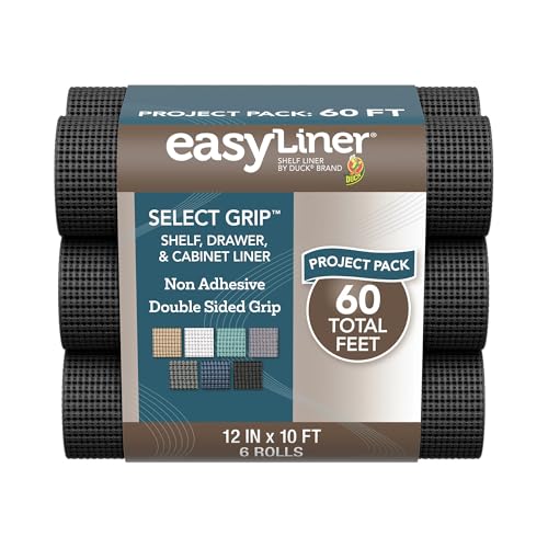 Duck EasyLiner Shelf Liner Non Adhesive, 12 in x 60 Total Ft, Select Grip - color: Black, size: 12-Inch x 10 Feet (Pack of 6)
