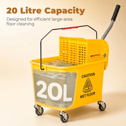 HOMCOM Commercial Mop Bucket Side Press Wringer Wheels 21 Quart Yellow - color: Yellow, size: 21 Quart