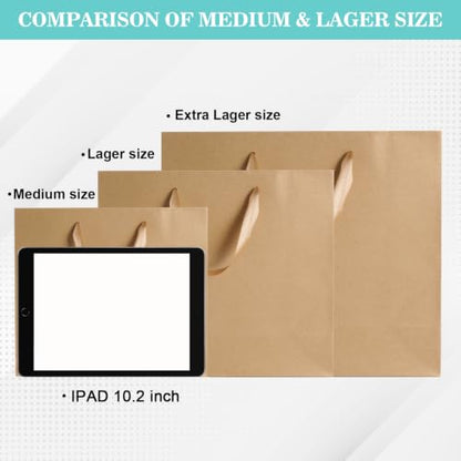 Plauthus 15.7" Brown Gift Bags, 3-Pack with Tissue Paper and Ribbon - color: brown-XL-3pcs