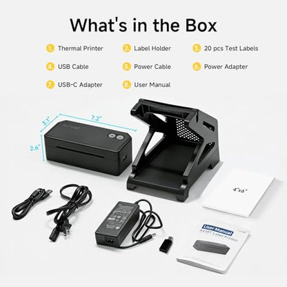 Bluetooth Thermal Label Printer w/ Stand, 4x6 Shipping Label Printer - color: Black