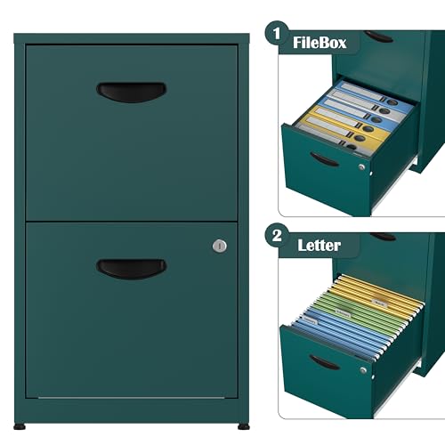 SteeLoong 2 Drawer File Cabinet,Metal Office File Cabinet with Lock,Green - color: Green, style: 2 Drawer Light Duty