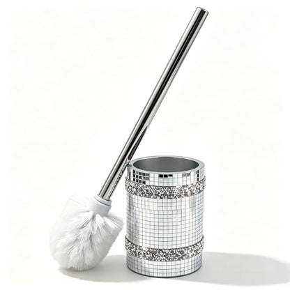 Silver Mosaic Toilet Brush Easy to Clean Household with Holder Set - size: Toilet Brushes Holders